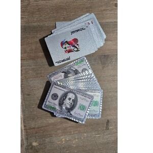 Silver Holographic $100 Bill Playing Cards Glitter Poker Deck Novelty crafts